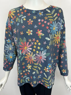 Scribble Floral Crew Neck Top