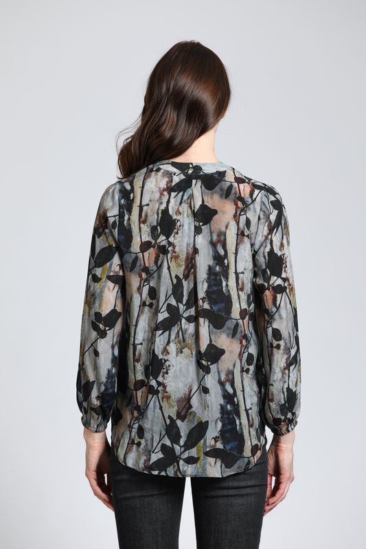 Black Floral Cupro Pullover Top