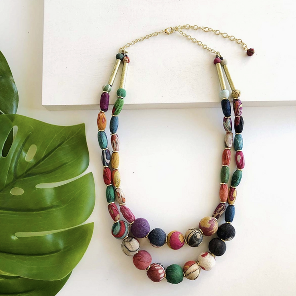 Kantha Cylinder Necklace