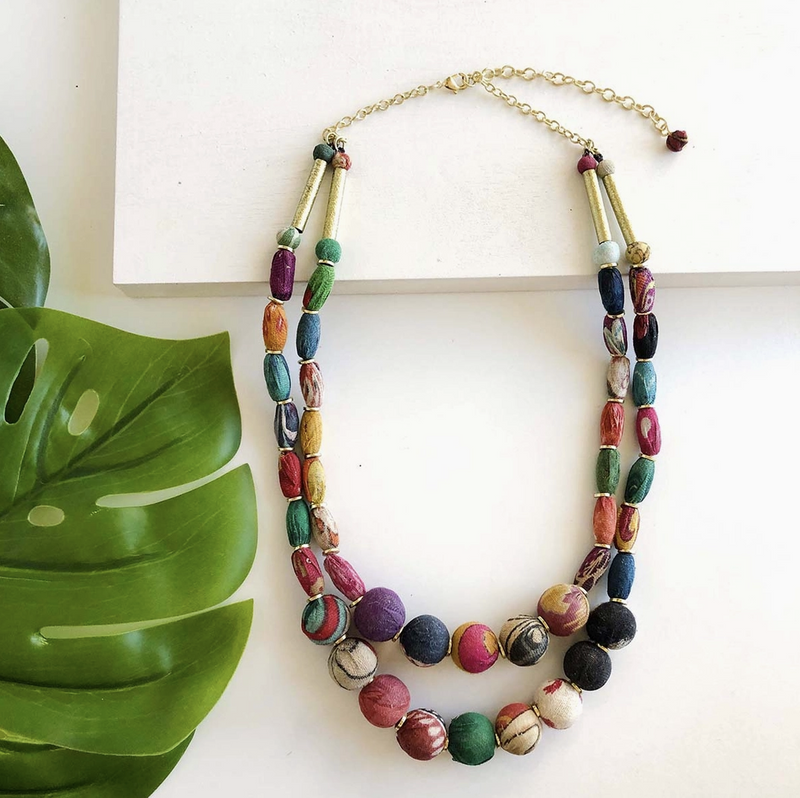 Kantha Cylinder Necklace