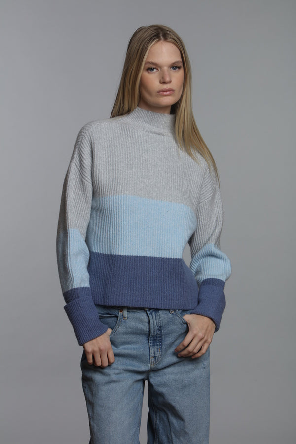 Powder Blue Color Block Rib Sweater