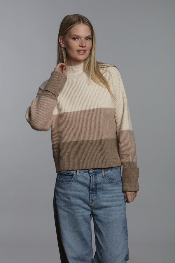 Neutral Color Block Rib Sweater