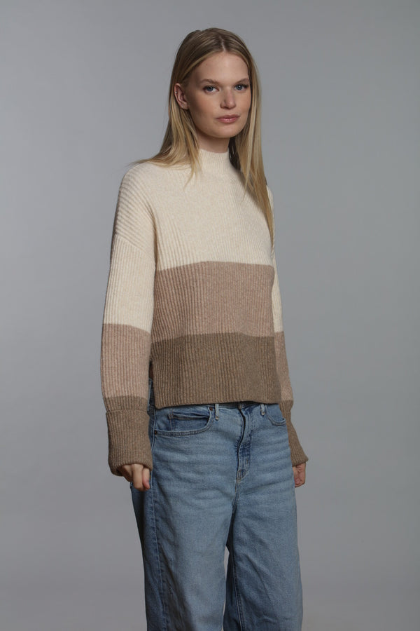 Neutral Color Block Rib Sweater