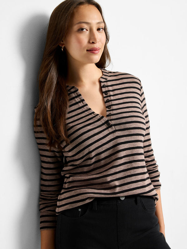 Brown Striped Henley Top