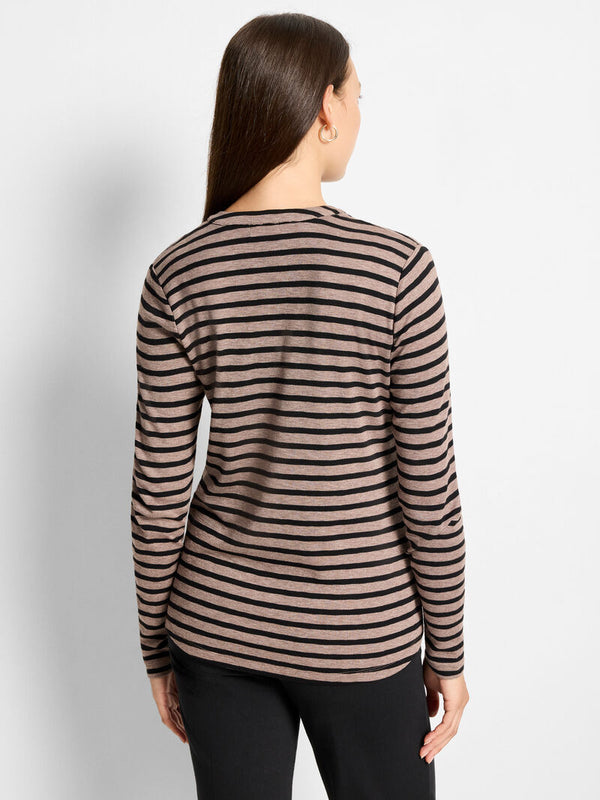 Brown Striped Henley Top