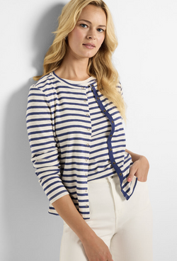 Blue Striped Snap Front Cardigan