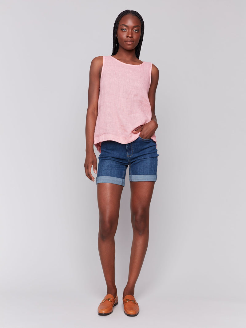 Guava Linen Button Side Tank