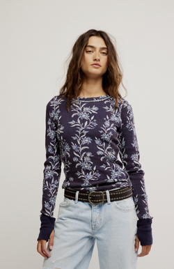 Blue Floral Thermal Top