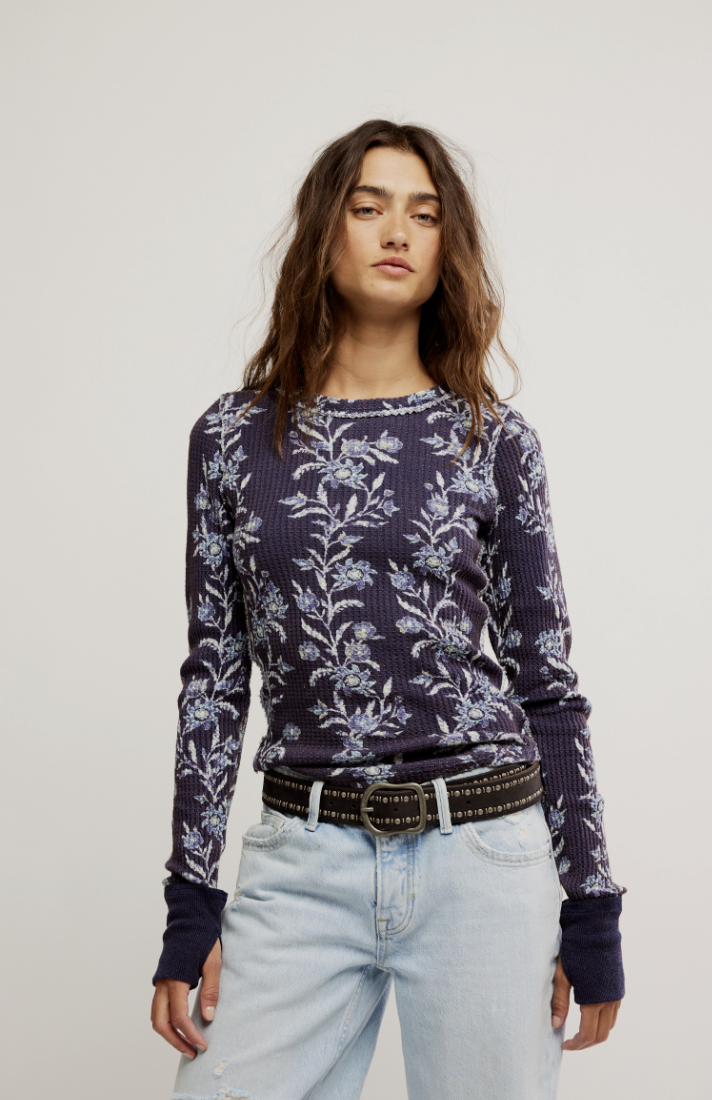 Blue Floral Thermal Top