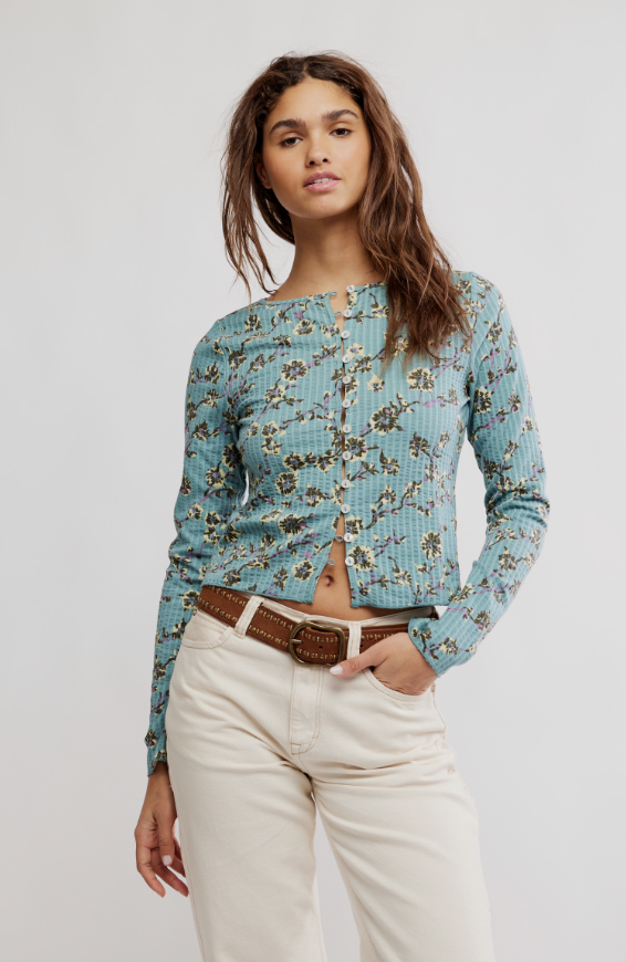 Blue Floral Long-Sleeve Cardi