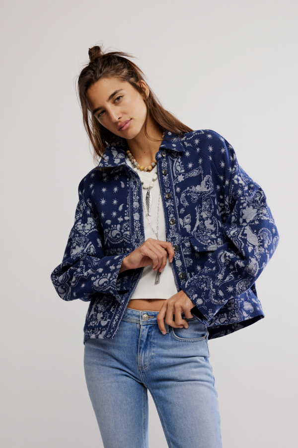 Indigo Bandana Button Top