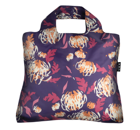 Purple Floral Roll-Up Reusable Bag