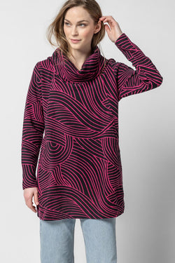 Wineberry Swirl Floral Cowl Tunic Top