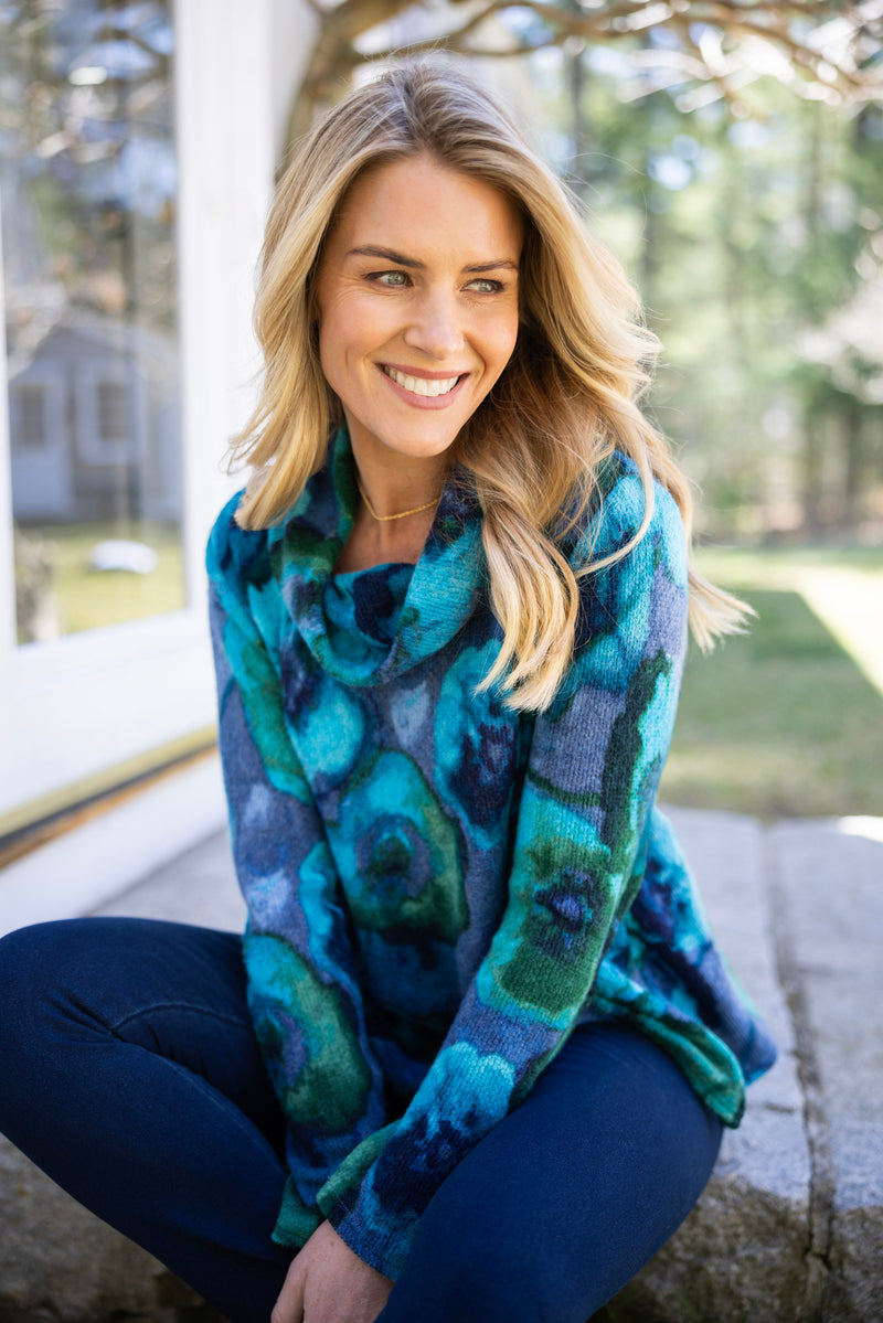 Cobalt Floral Easy Cowl Top