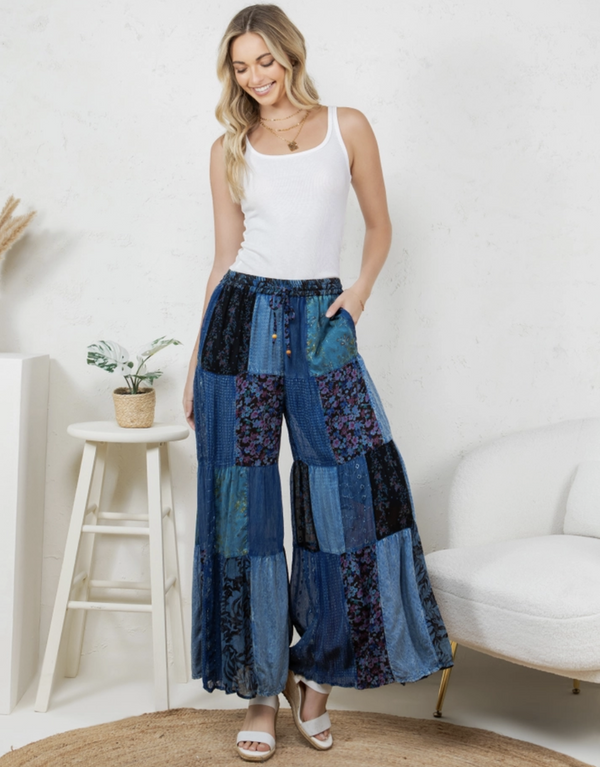 Indigo Flared Patchwork Pants