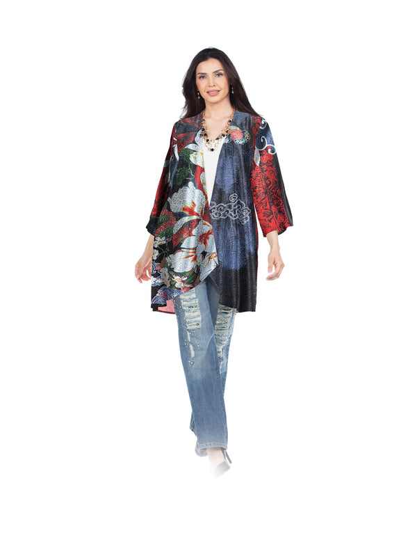 Black & Red Floral Open Jacket