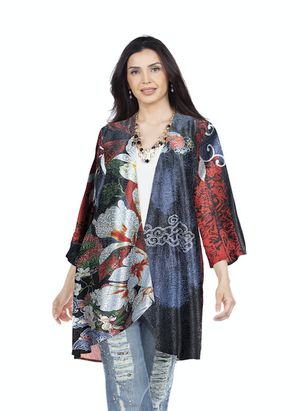 Black & Red Floral Open Jacket
