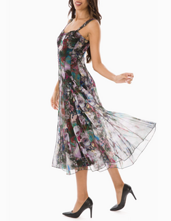 Floral Tea Length Paneled Dress