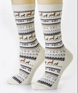 Ivory Print Alpaca Crew Socks