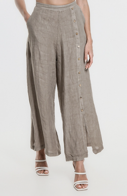 Taupe Gracelynn Button Linen Pan