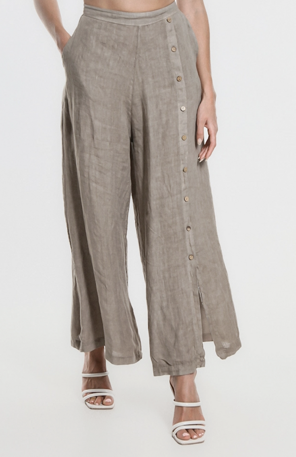 Taupe Gracelynn Button Linen Pan