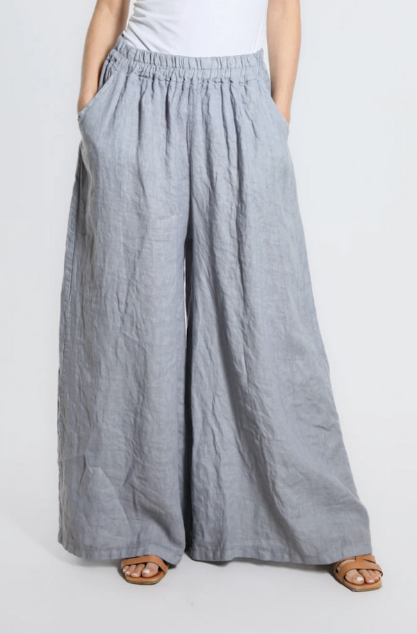 Grey Linen Wide Leg Pant