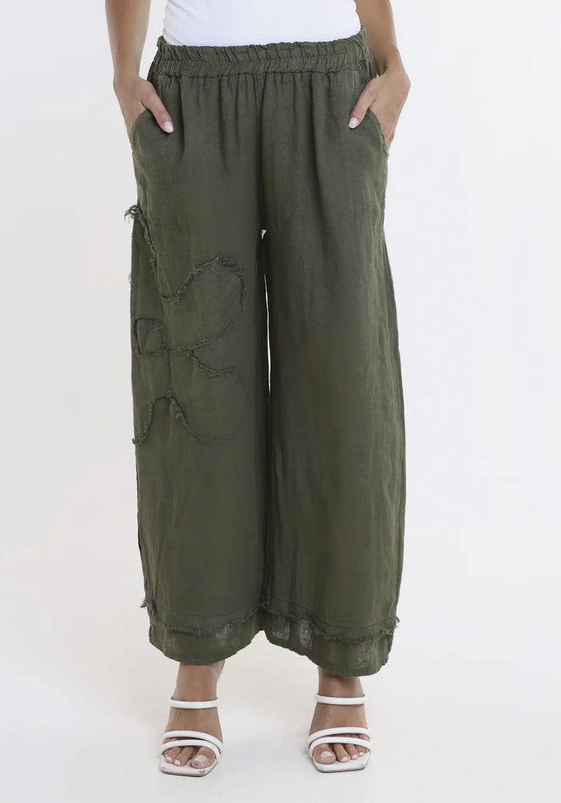 Army Flower Linen Pant