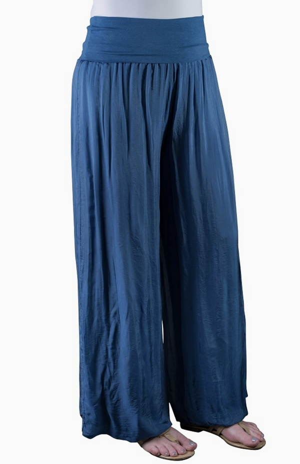 Peacock Foldover Waist Silk Pant