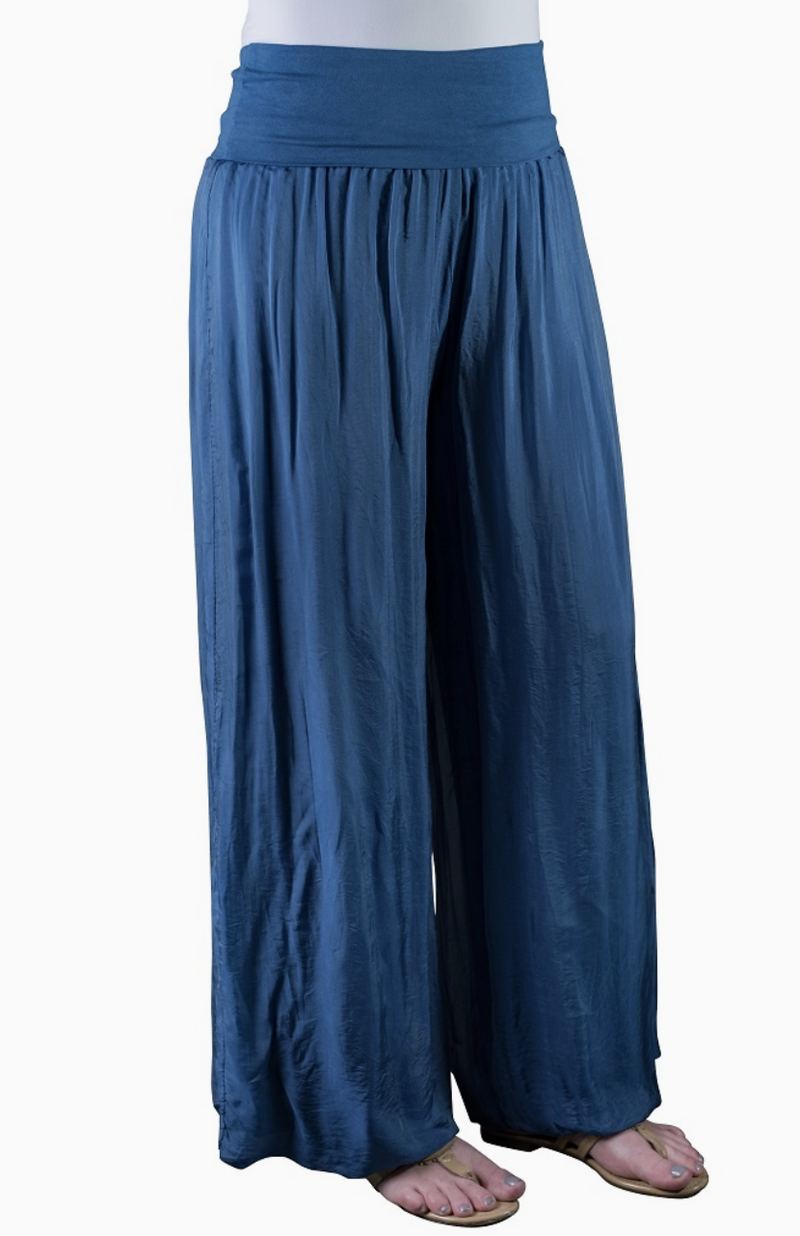 Peacock Foldover Waist Silk Pant