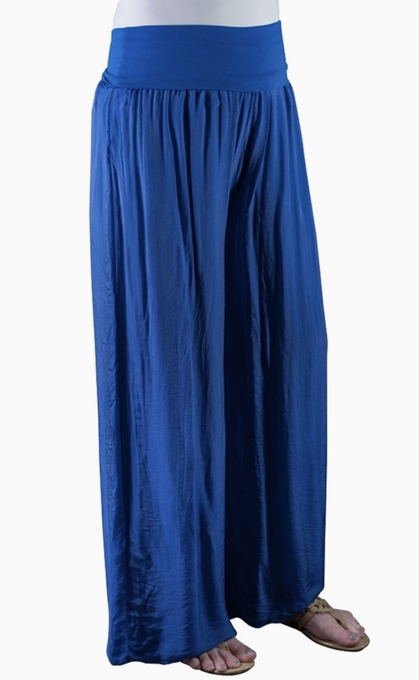 Royal Blue Foldover Waist Silk Pant