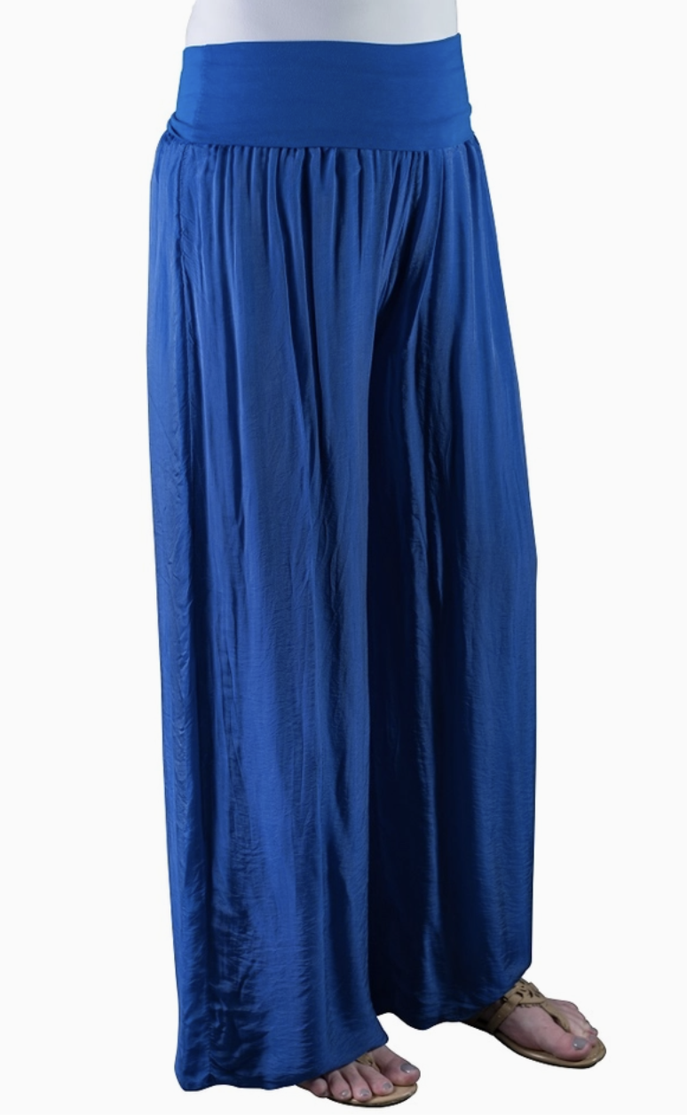 Royal Blue Foldover Waist Silk Pant