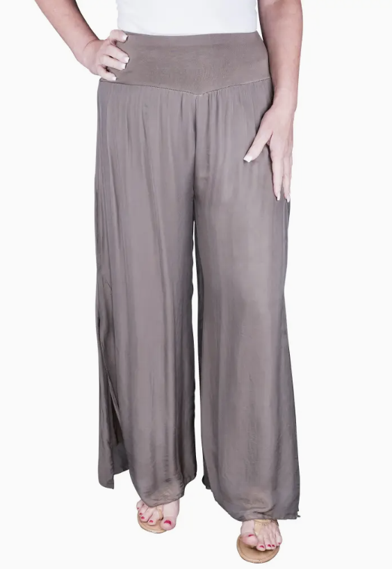 Dark Taupe Silk Side Slit Pant