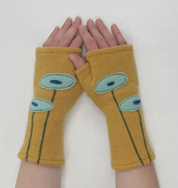 Aqua & Gold Poppy Cashmere Glove