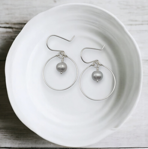 Silver Hoops Pearl Earring