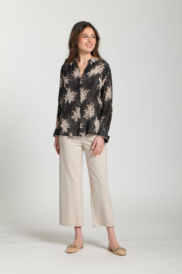 Black Neutral Floral Button Top