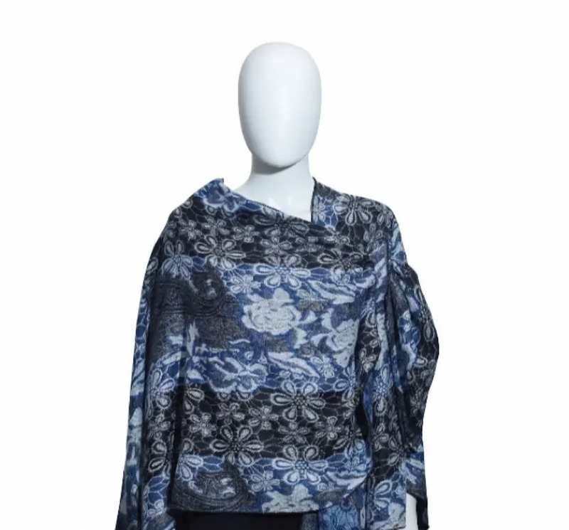 Indigo Floral Cashmere Loop Shawl