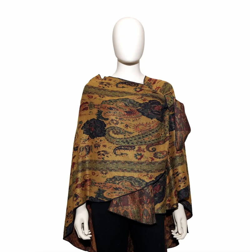 Gold Paisley Cashmere Loop Shawl