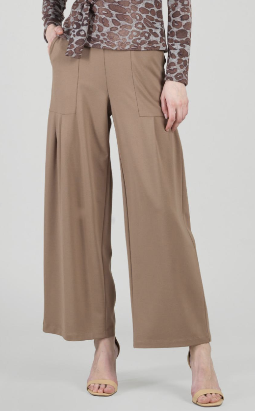 Taupe Wide Leg PLeated Pocket Pant