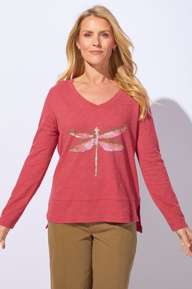 Garnet Dragonfly V-Neck Top