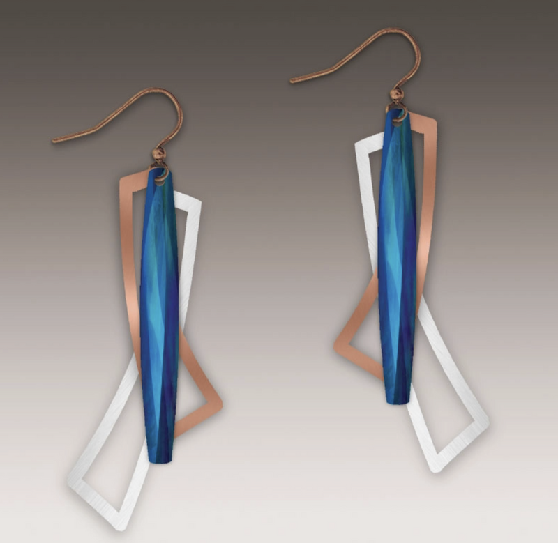 Blue Abstract Rectangle Earring