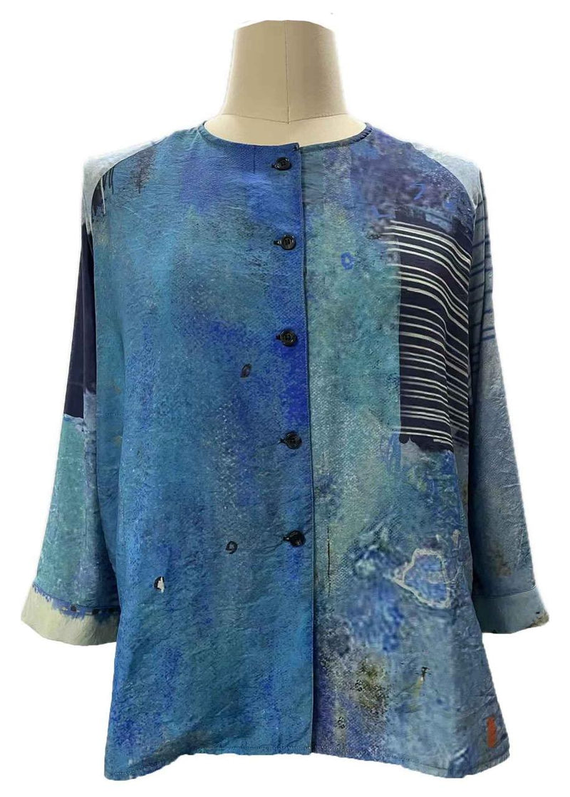 Blue Abstract Button Jacket