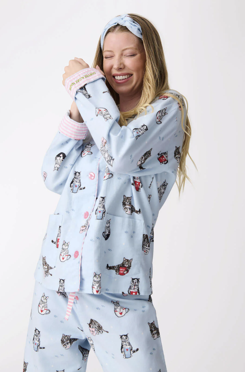 Coffee & Cat Naps Flannel PJ Set