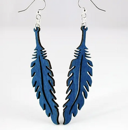 Royal Blue Feather Wood Earring