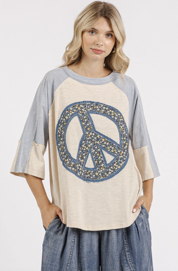 Blue Peace Sign Patch Top