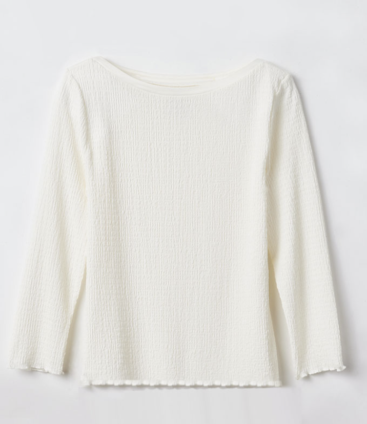 Cream Textured Boat Neck Top