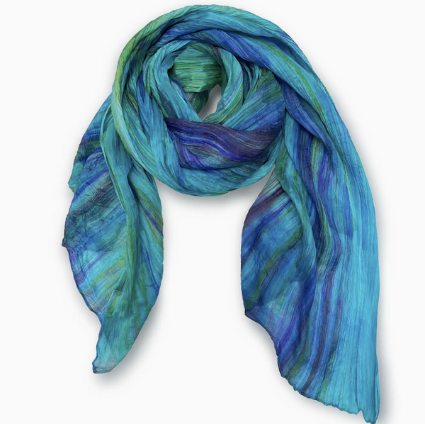 Dark Blue Green Silk Watercolor Scarf