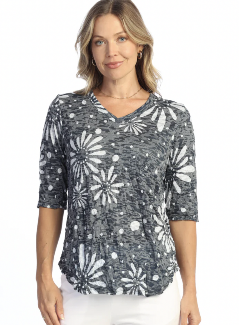 Navy Flower Burst Crinkle Tee – Gondwana & Divine Clothing Co.