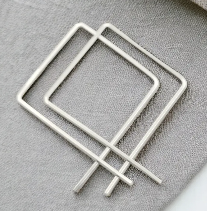 Silver Square Hoop Earrings