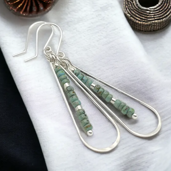 Long Silver Turquoise Hoop Earring