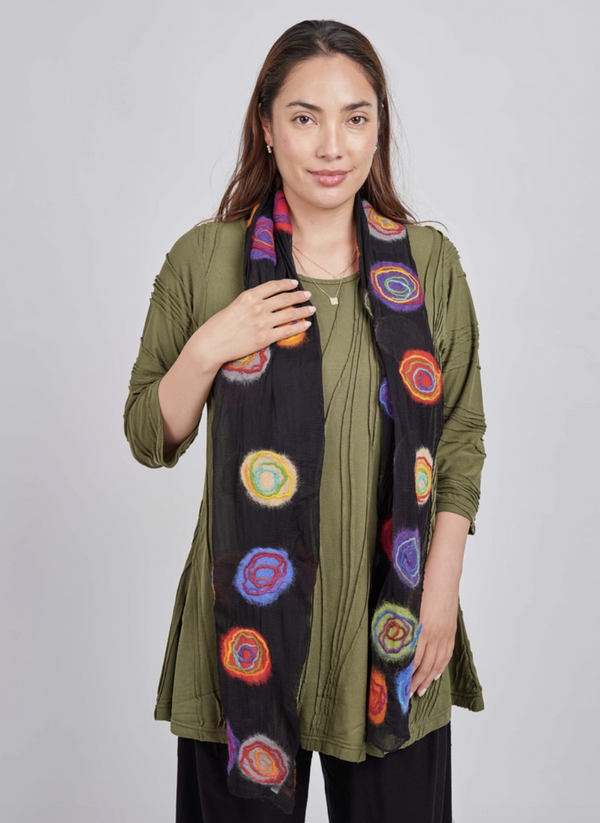 Black Multi-Colored Felted Silk Scarf